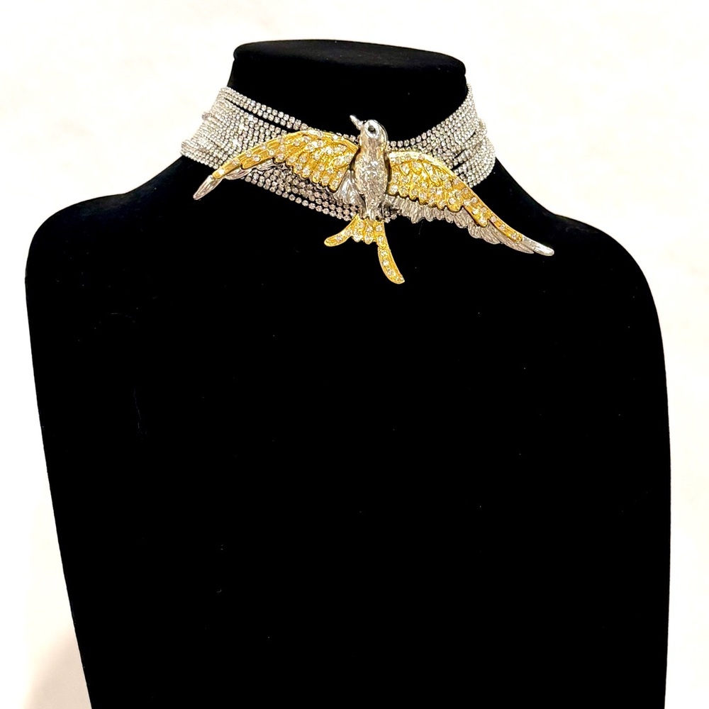 ZARA Multistrand Rhinestone Statement Choker w Two-Tone Bird | NWOT - Picture 6 of 14